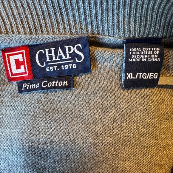 Chaps Button Front Cardigan Mens XL Heather Gray Pima Cotton Grandpa Academia - Picture 6 of 7